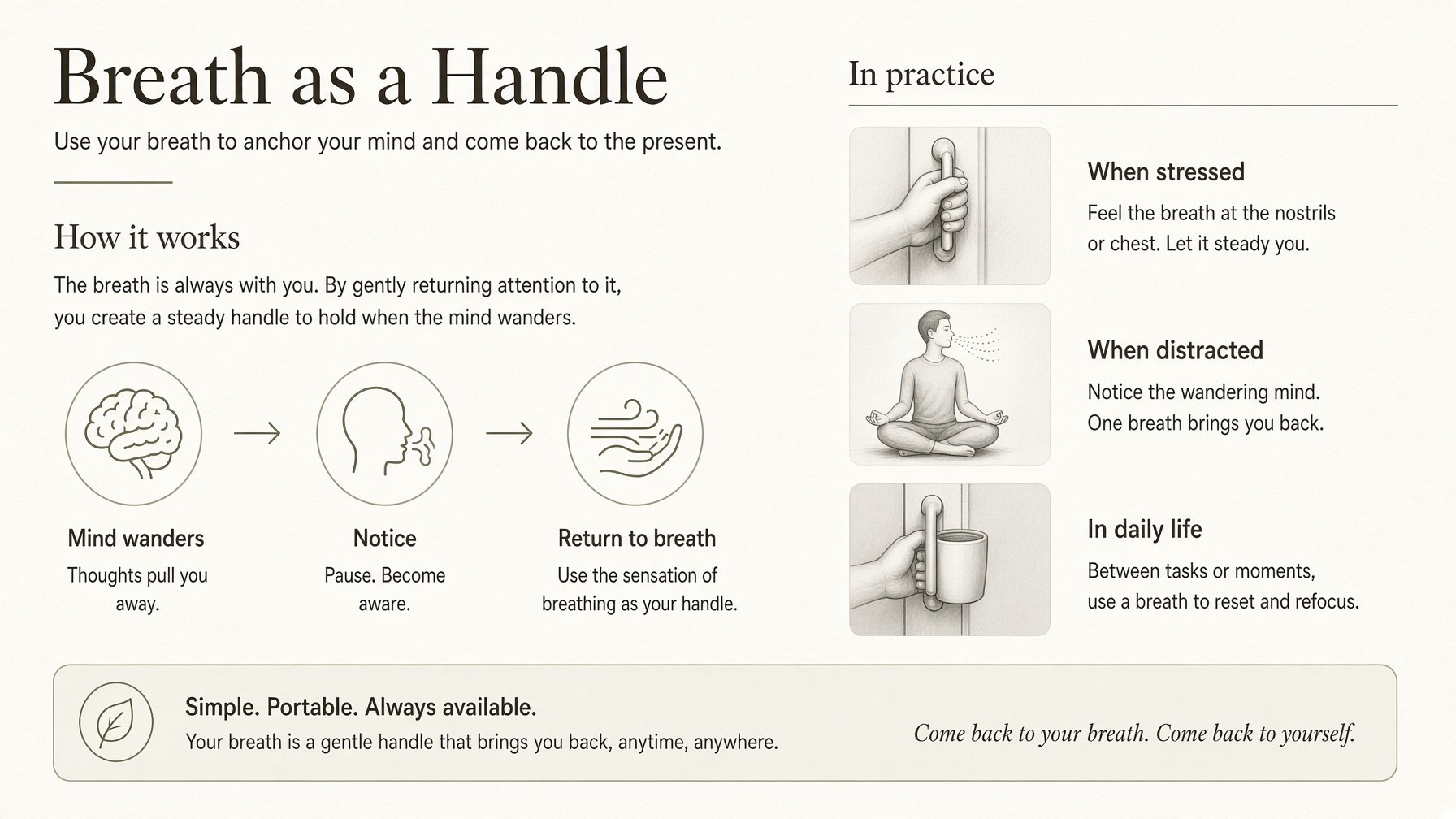 Poster: Breath as a Handle — mind wanders, notice, return to breath