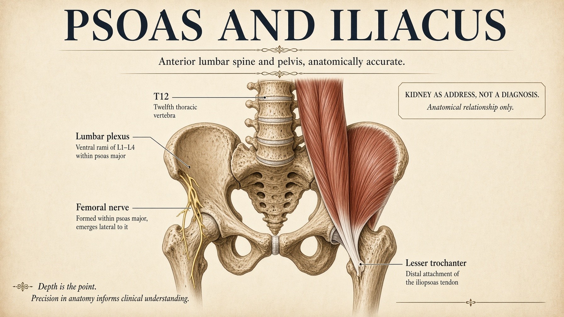 Psoas and iliacus from lumbar spine and iliac fossa to the lesser trochanter