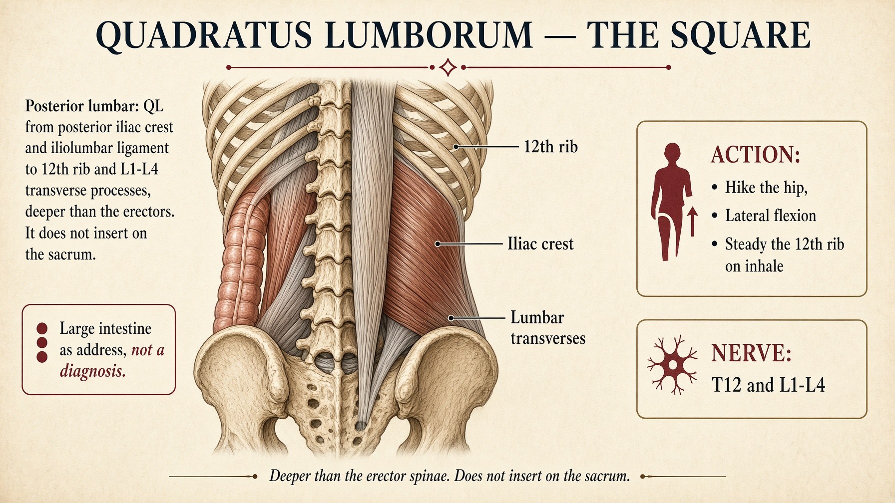 Quadratus lumborum from iliac crest to the twelfth rib