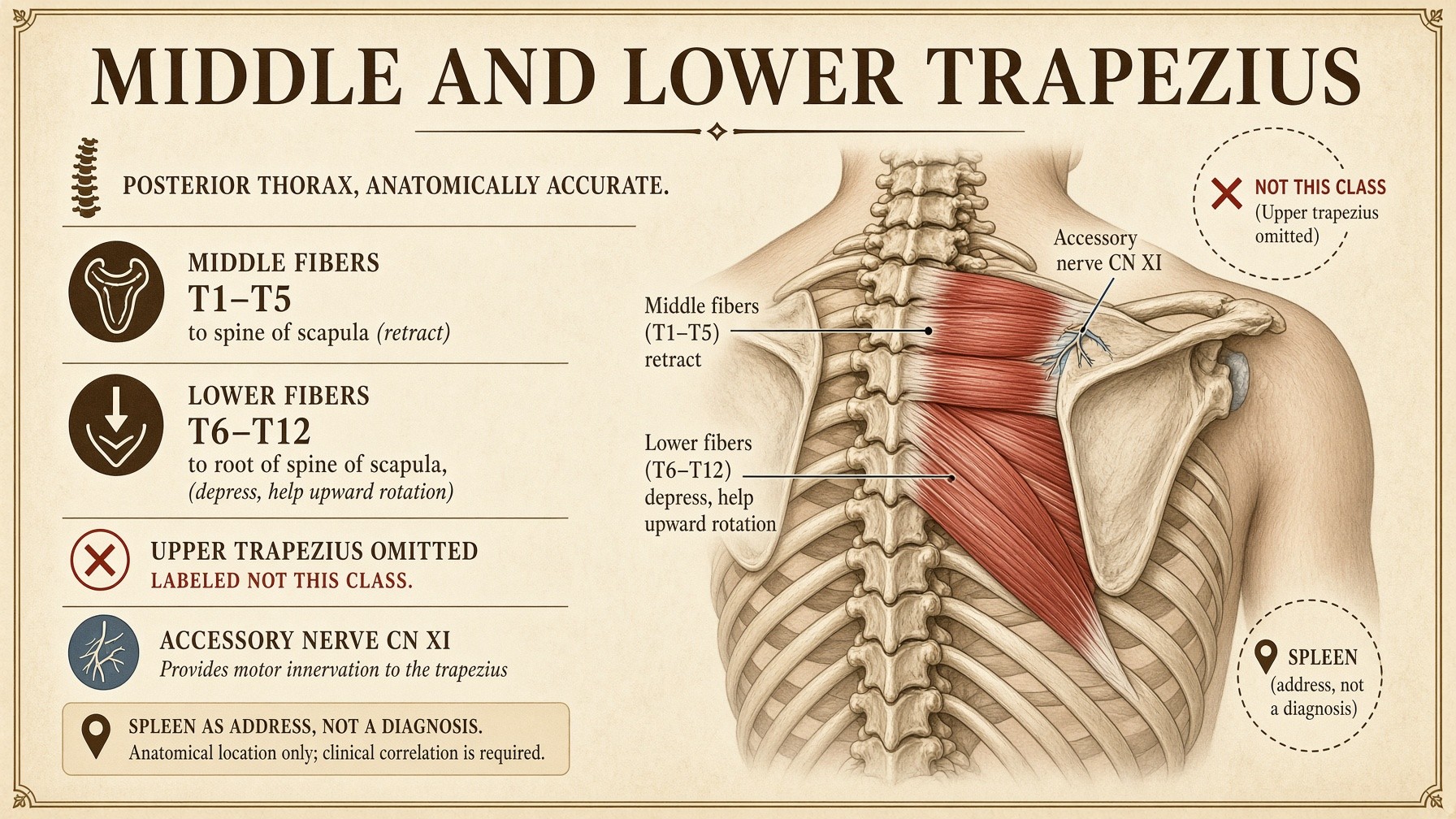 Banner: middle and lower trapezius — retract and depress, upper fibers not this class