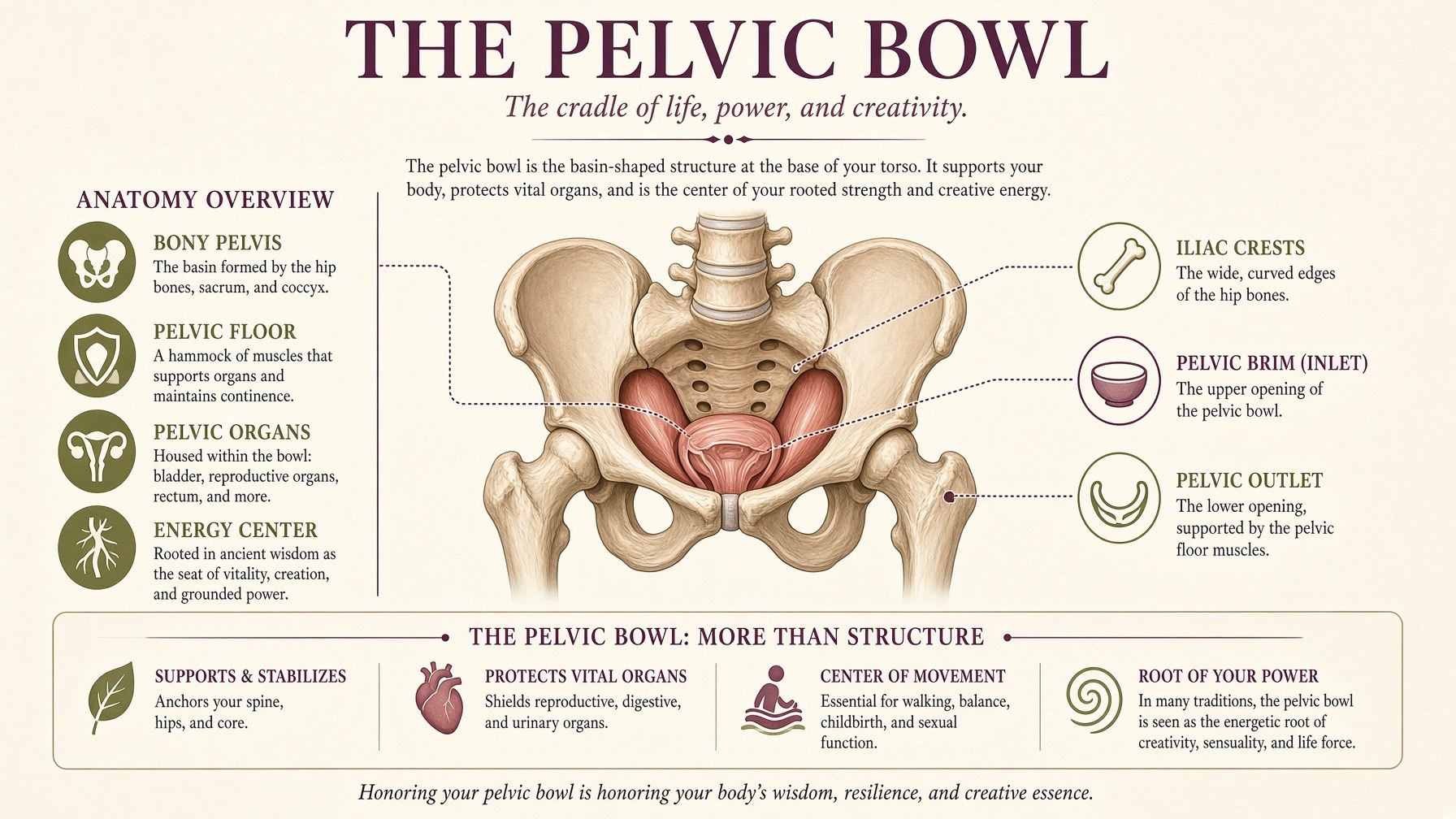 Poster: the pelvic bowl — bony pelvis, floor, organs, brim and outlet