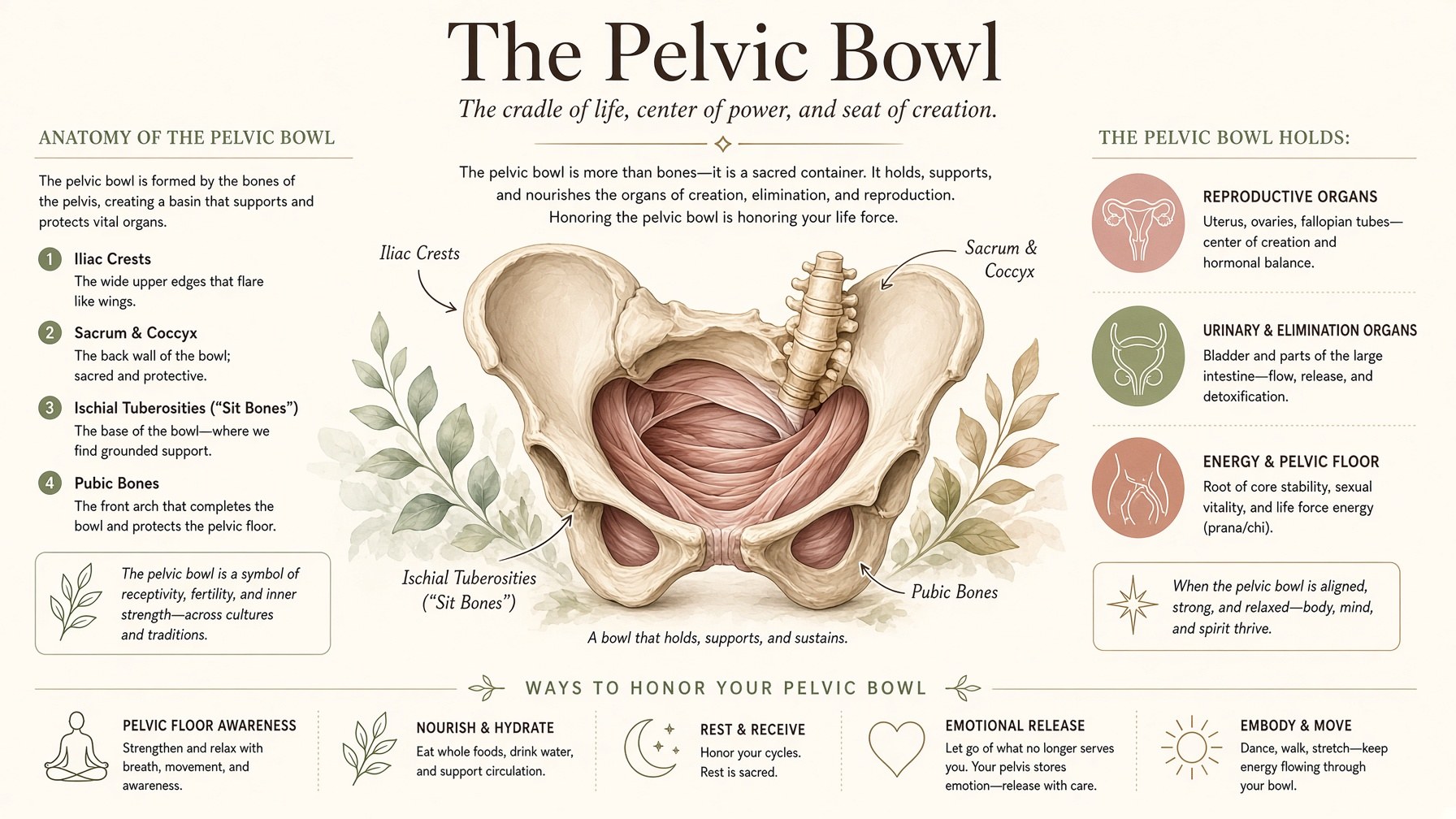Poster: iliac crests, sit bones, pubic bones, and the bowl as a container