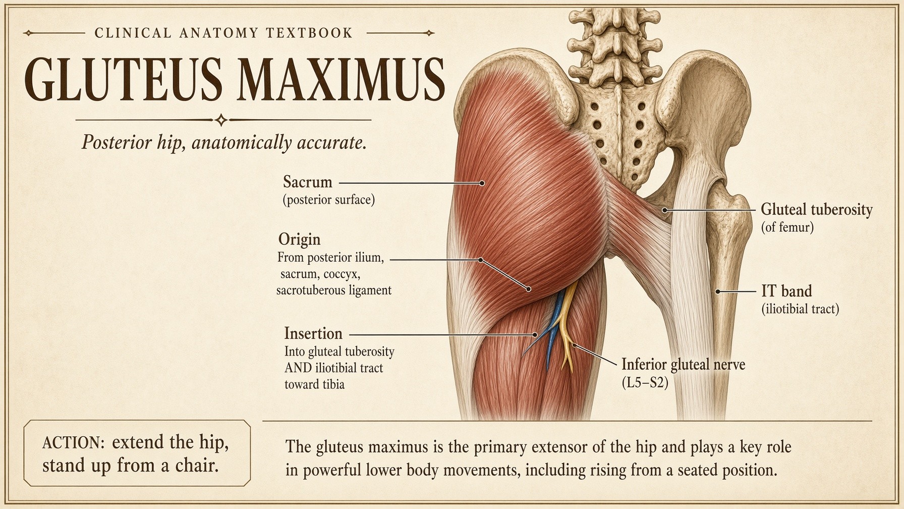 Banner: gluteus maximus into the gluteal tuberosity and the IT band
