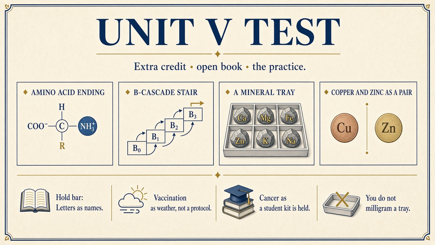 Banner: Unit V test — the letters and the tray