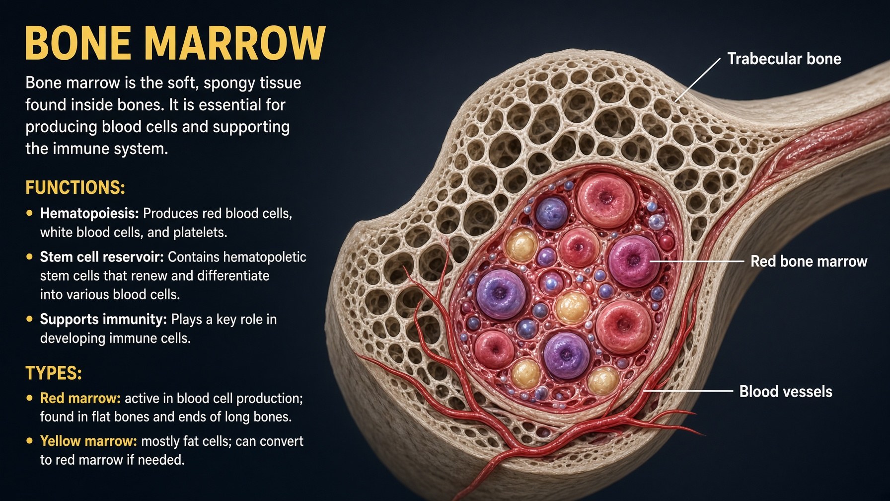 Poster: trabecular bone cutaway with red marrow and blood vessels