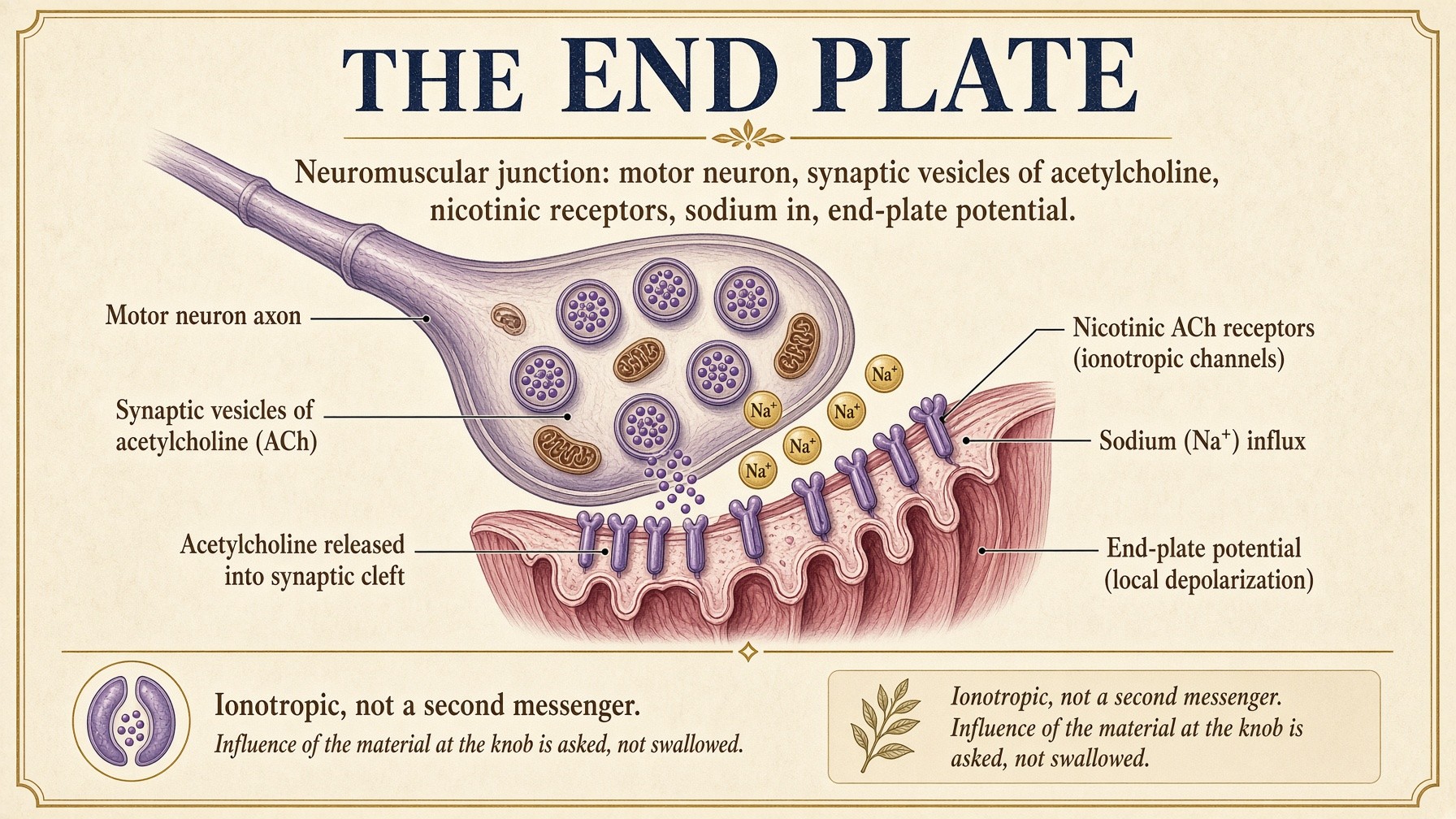 Banner: the synaptic knob — vesicles of acetylcholine