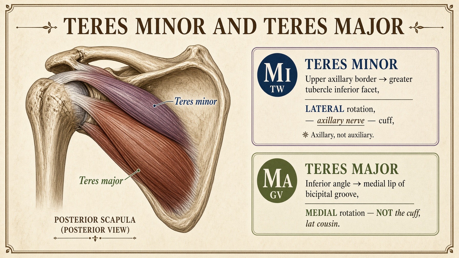 Teres minor in the cuff, teres major the cousin