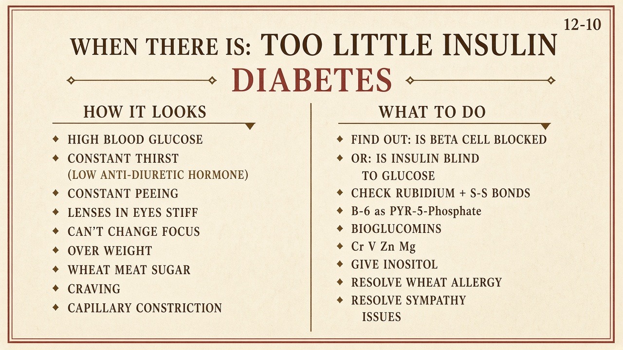 Chart 12-10: too little insulin — glucose stays in the river
