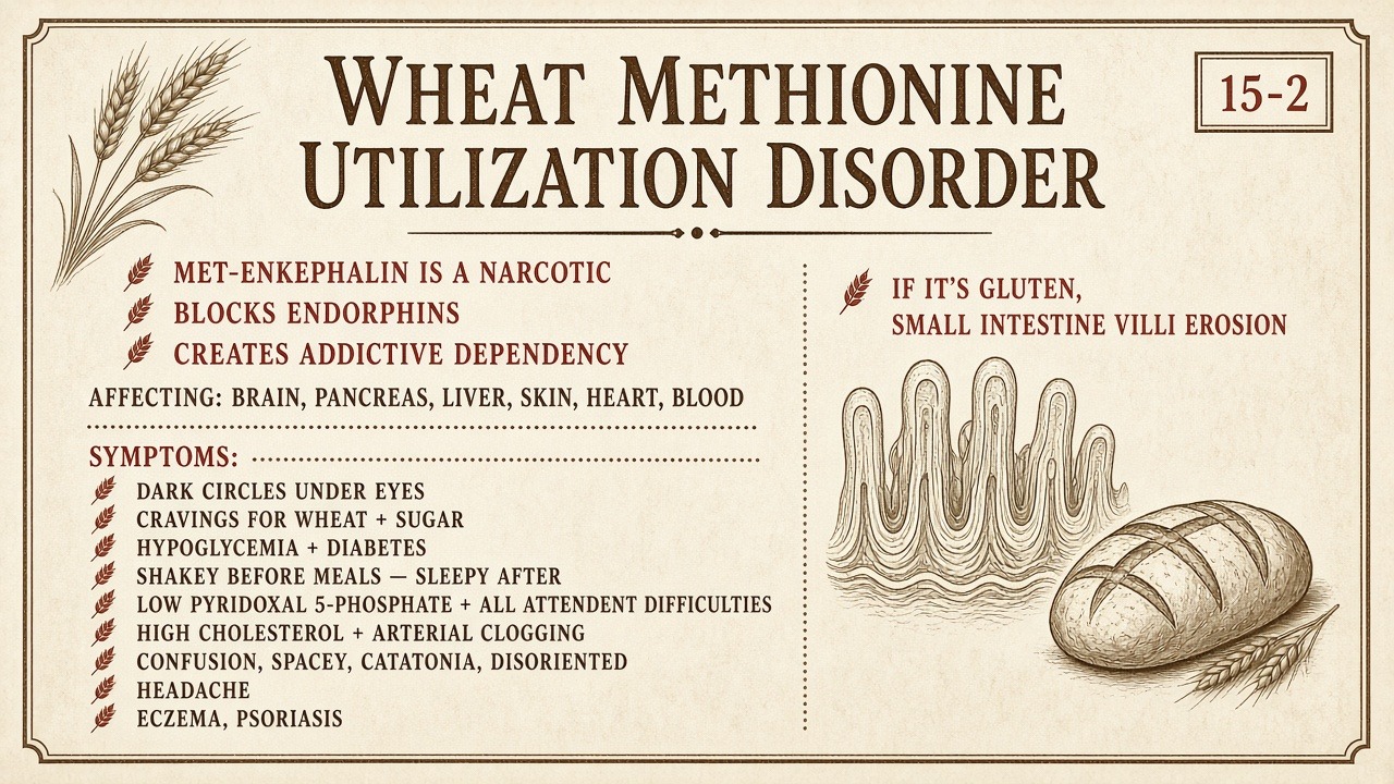 Chart 15-2: wheat — father, culture, rejection, met-enkephalin, methionine utilization disorder