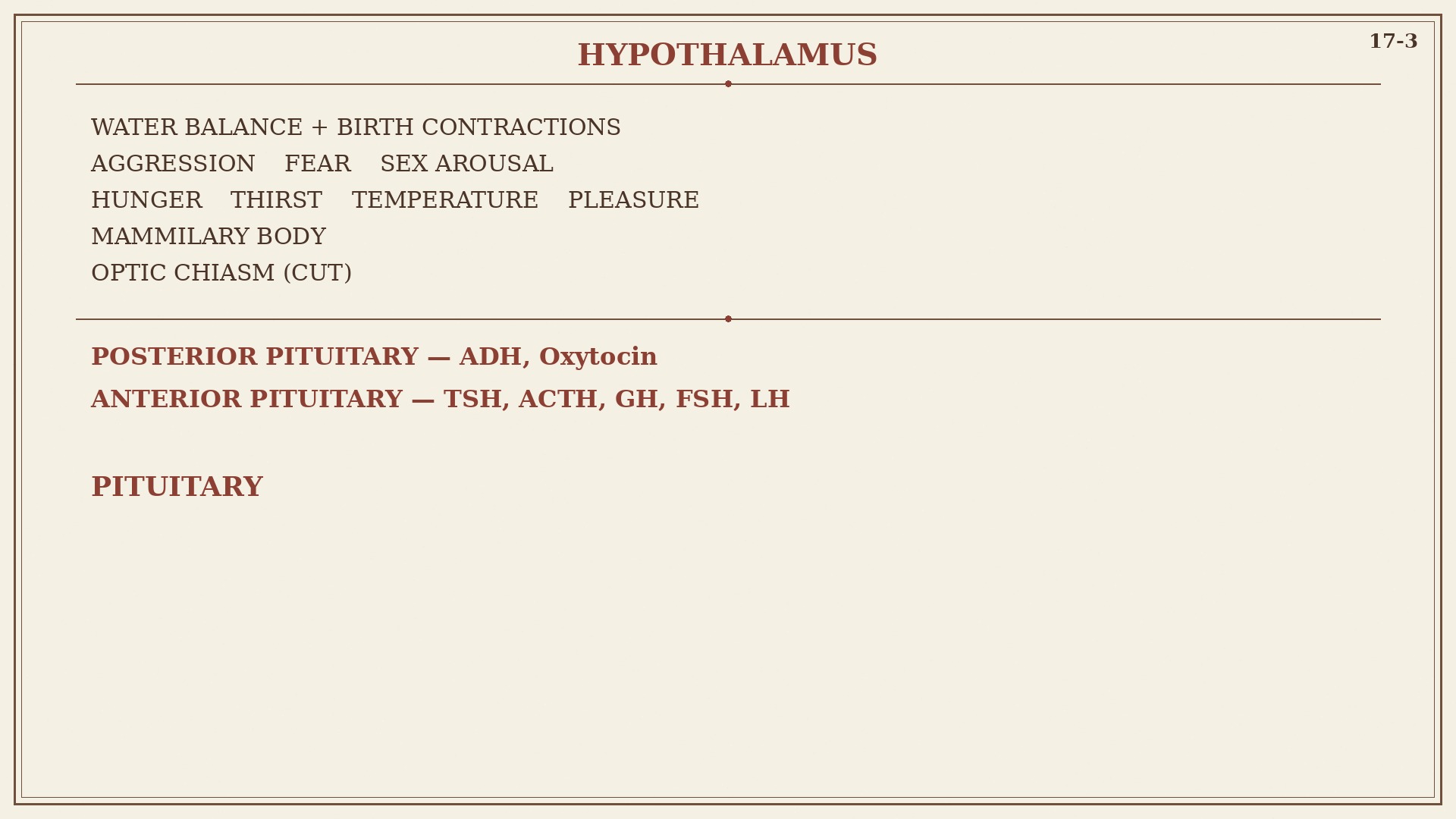 Chart 17-3: hypothalamus over pituitary
