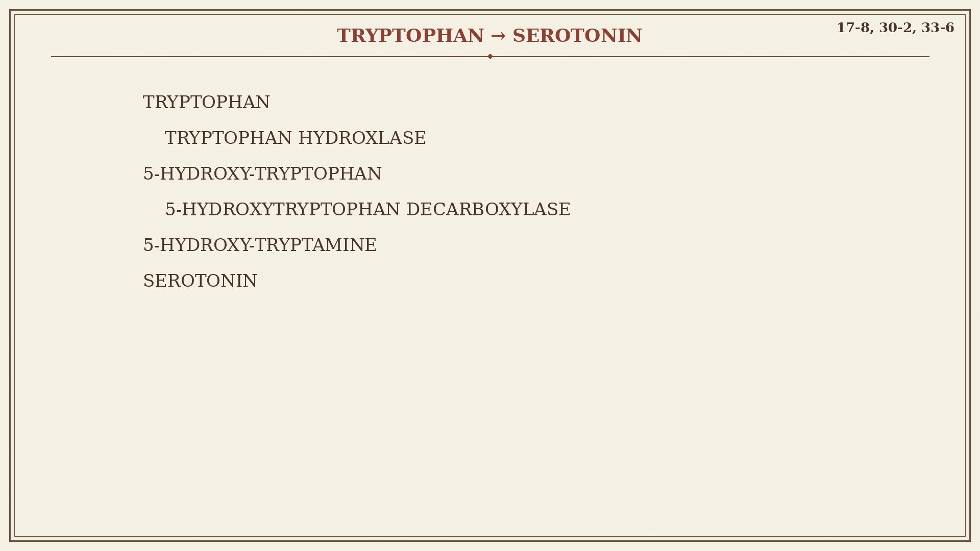 Chart 17-8: tryptophan to 5-hydroxytryptophan to serotonin