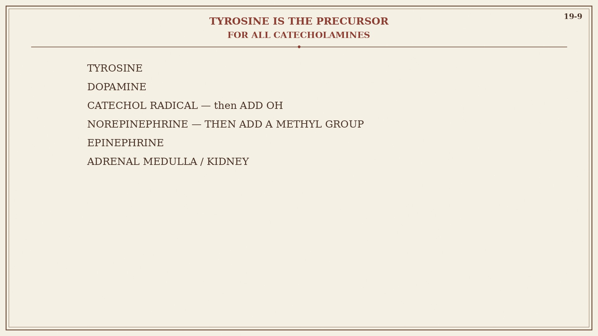 Chart 19-9: tyrosine is the precursor for all catecholamines