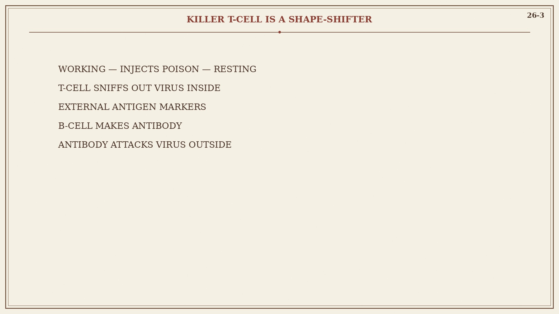 Chart 26-3: resting sphere, working injector, virus markers on a cell