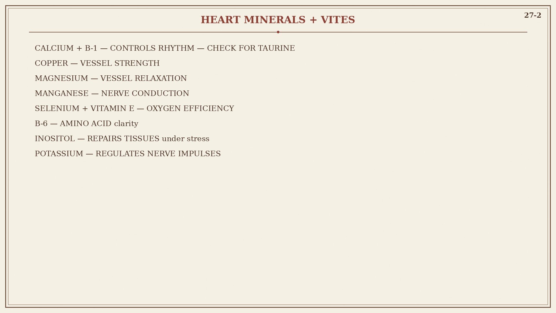 Chart 27-2: heart minerals and vitamins as names