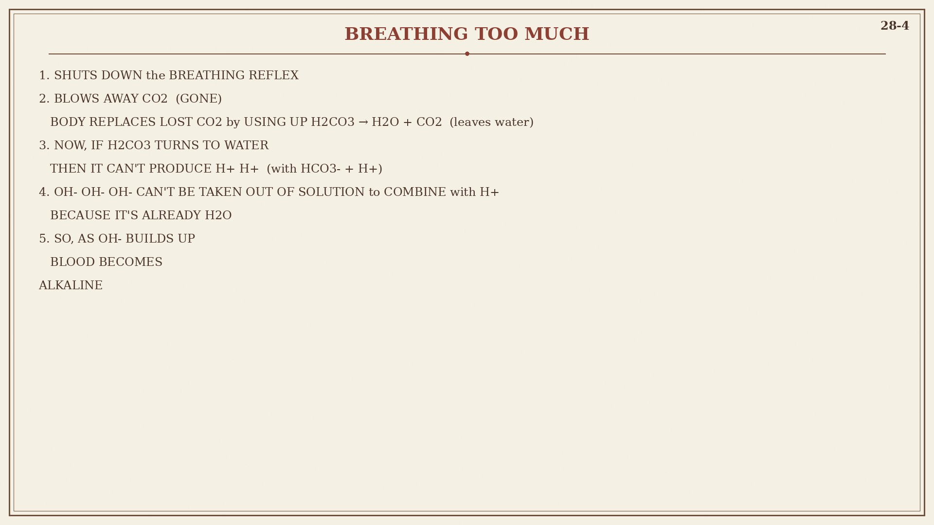Chart 28-4: breathing too much, blood becomes alkaline