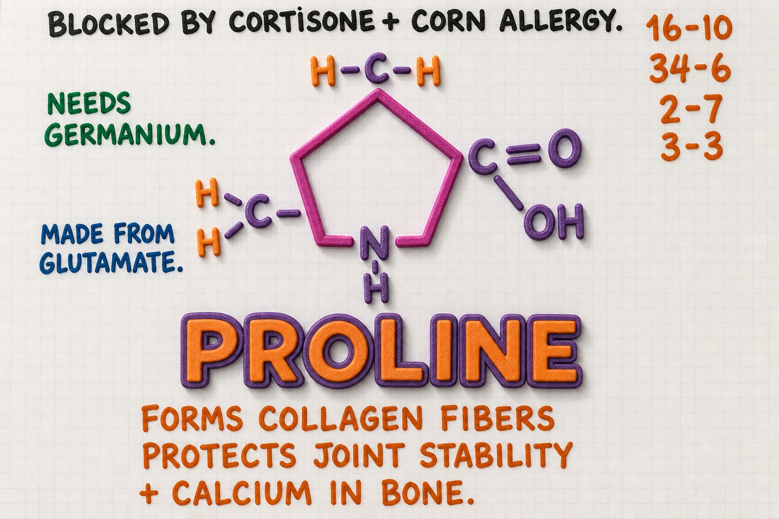 Chart 34-6: proline, blocked by cortisone and corn, needs germanium