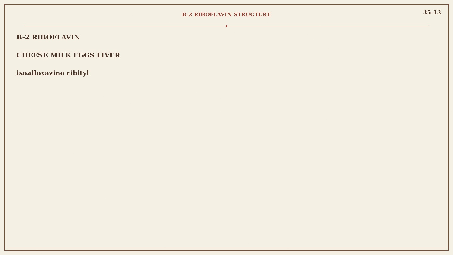 Chart 35-13: riboflavin portrait, three rings, cheese milk eggs liver