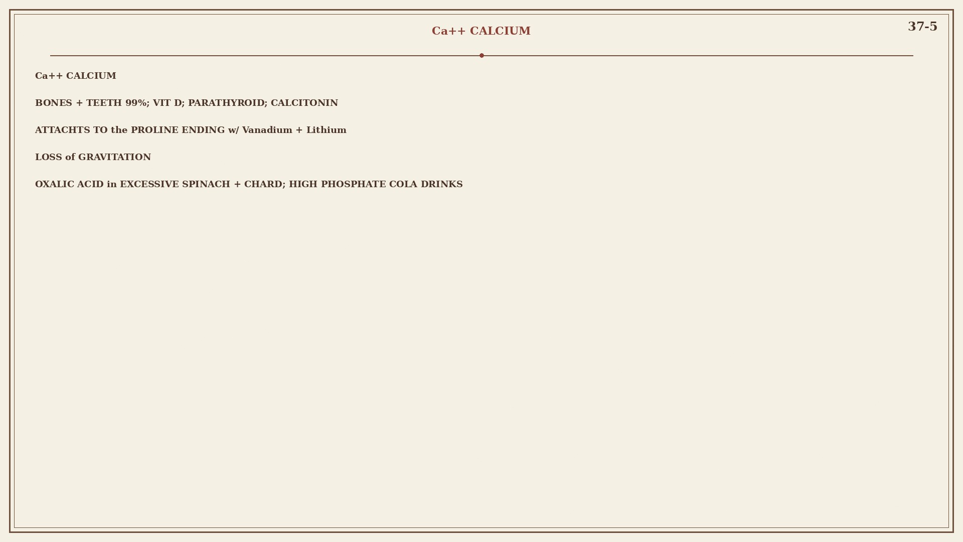 Chart 37-5: calcium in bone, calcitonin, sodium gates, clotting