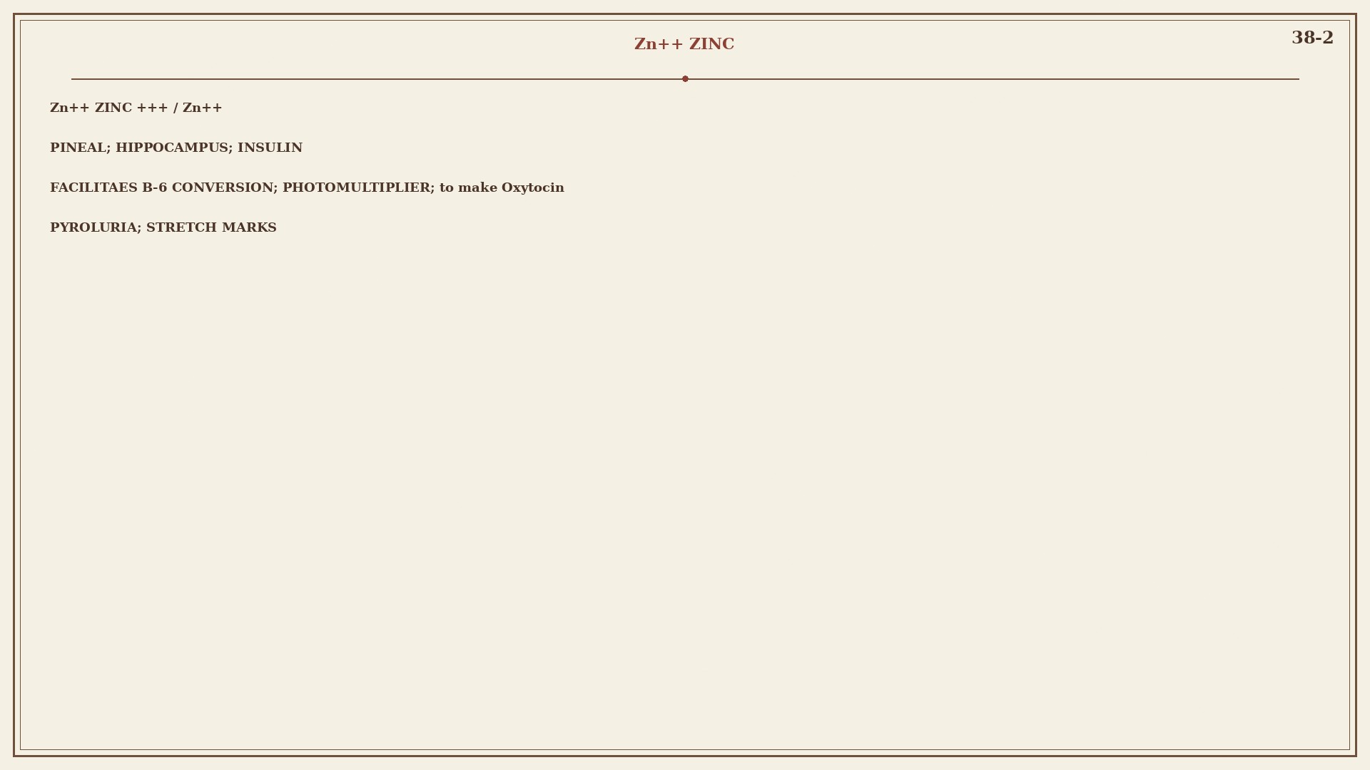 Chart 38-2: zinc in the eye, pineal, hippocampus; pyroluria as B-6 thrown out