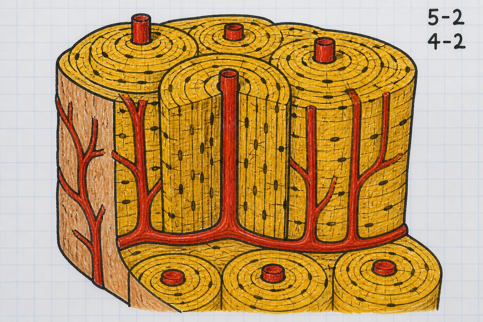 Chart 4-2: cortical bone in concentric lamellae with Haversian canals