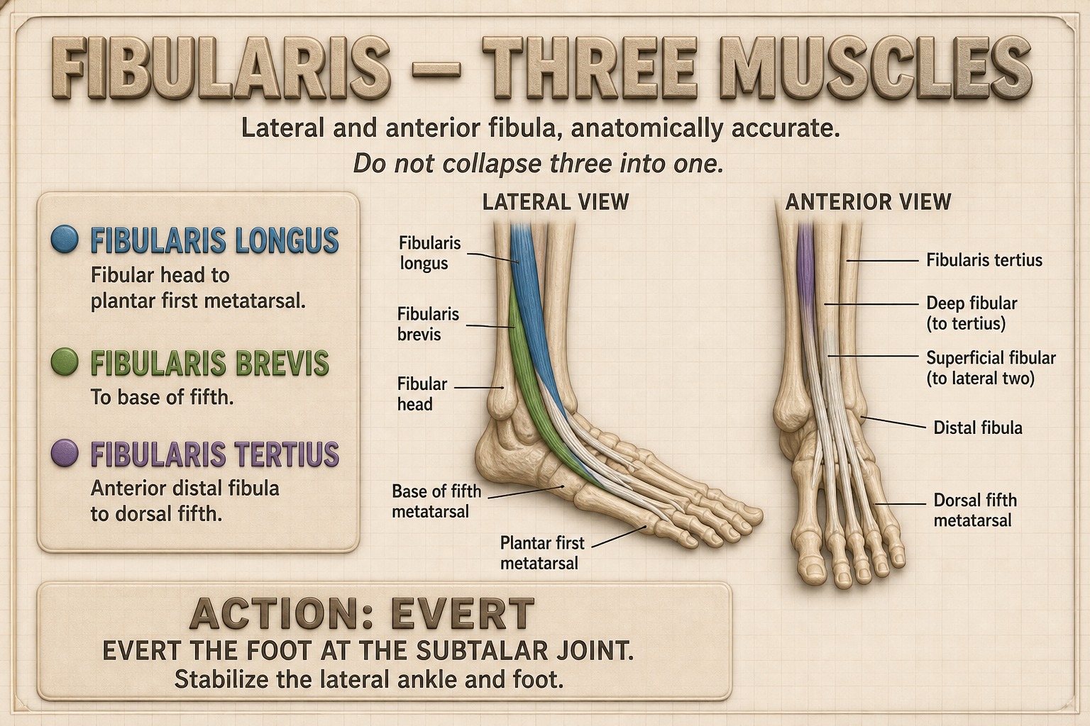 Banner: fibularis longus, brevis, tertius — three muscles, not one