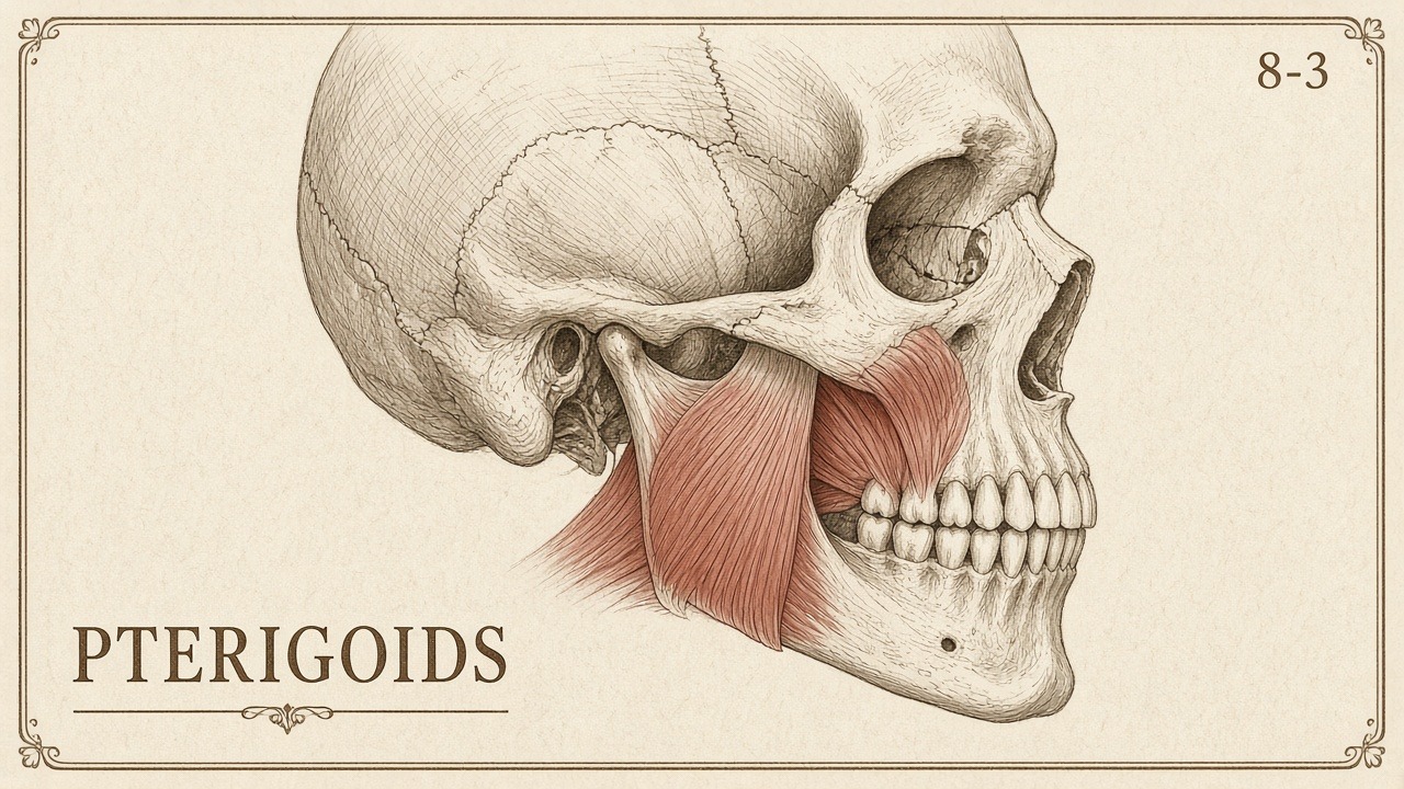Chart 8-3: pterygoids drawn deep in the infratemporal fossa