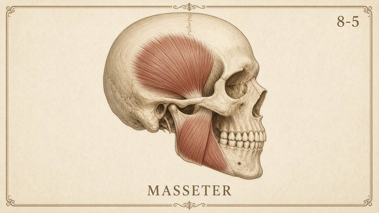 Chart 8-5: masseter from zygomatic arch to the angle of the mandible
